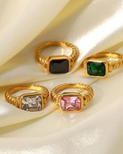 gold plated stainless steel signet rings in 4 vibrant colours