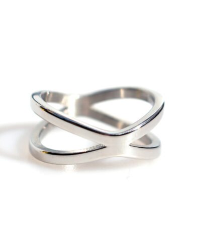silver ring with cross x design from stainless steel